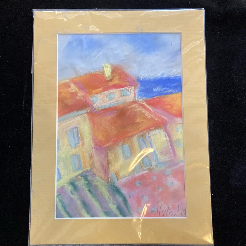 Mediterranean Farm An Original Pastel Painting Matted 12”x9” Inside 7”x9” - Picture 5 of 9